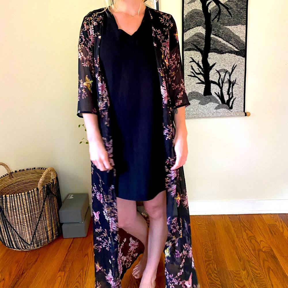 Boho Floral & Bird Print Black Thrown